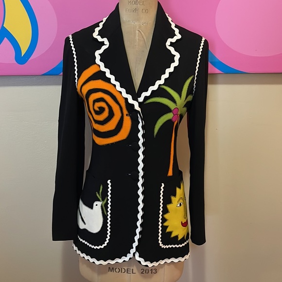 Moschino Rickrack Black Blazer The Nanny Iris Apfel Sun Dove Palm Tree - Picture 2 of 16